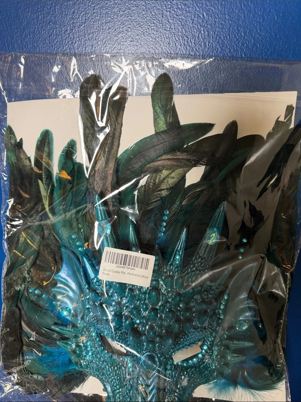 New Blue Dragon Cosplay for with Feathers – Fantasy Masquerade Halloween Mask